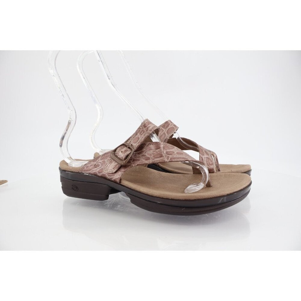 Aravon Quinn Sandals Women's Size 7 Brown Leather Thong Strap Sandal Comfy Croc